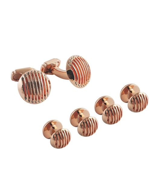 Tateossian Pink Thompson Grille Cufflink & Stud Set for men