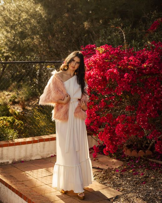 Jennafer Grace White Ivory Pleated One Shoulder Maxi Dress