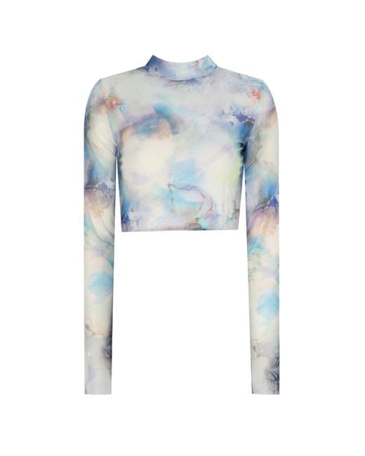 No'design Blue Sheer Turtleneck Crop Top