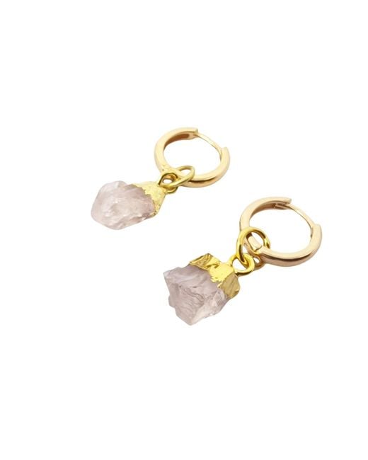 Harfi Metallic Raw Rose Quartz October Birthstone Plated Huggies
