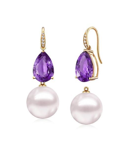 Kai Fine Jewelry Purple Solid Natural Pear Amethyst, Diamond & Freshwater Pearl Convertible Drop Earrings