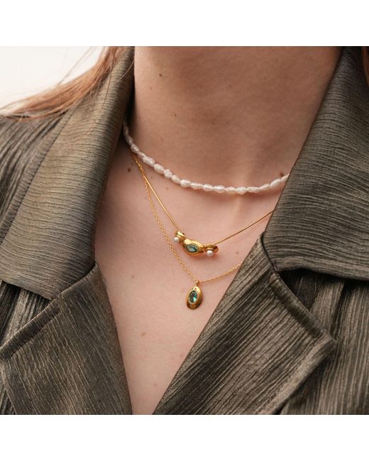 LINYA JEWELLERY Metallic Luna Stone Pearl Necklace