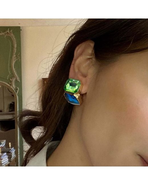 Michael Nash Jewelry Green Clara Peridot And Sapphire Double Stone Clip Earrings