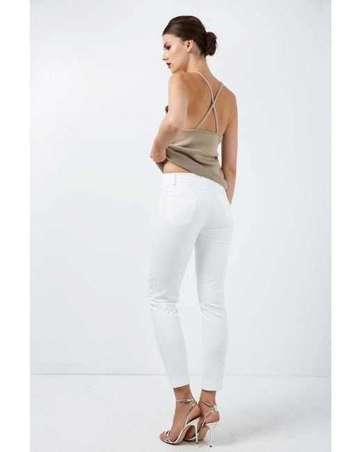 Conquista White Neutrals Long Fitted Gabardine Pants