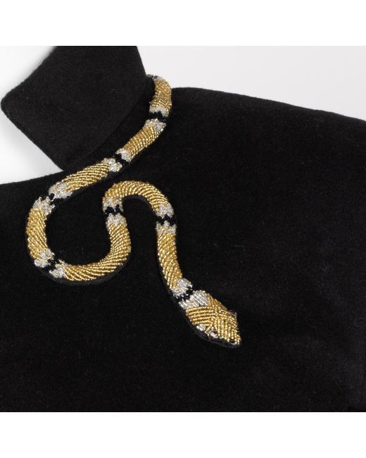 Laines London Black Laines Couture Wool Blend Cape With Embellished Wrap Around Snake