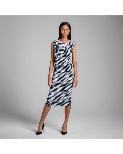 Imaatu Blue Oshun Dress Ink Monochrome Sculpting Elastic Cotton Jersey Waterfall Drape Midi