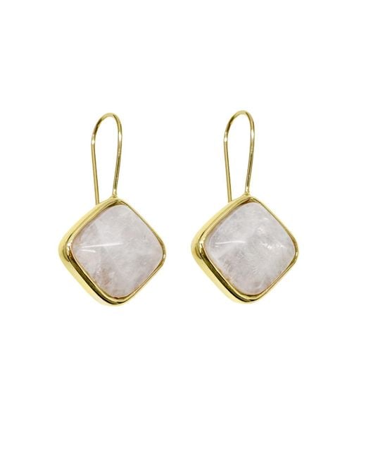 Farra Metallic Minimalist Square Shaped Moonstone Hook Earrings
