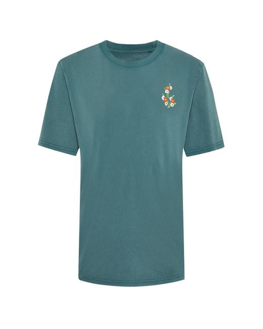 INGMARSON Blue Floral Embroidered Organic Cotton T-Shirt