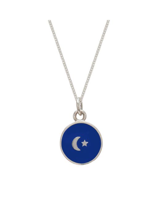 Lime Tree Design Blue Small Moon & Star Enamel Necklace Sterling