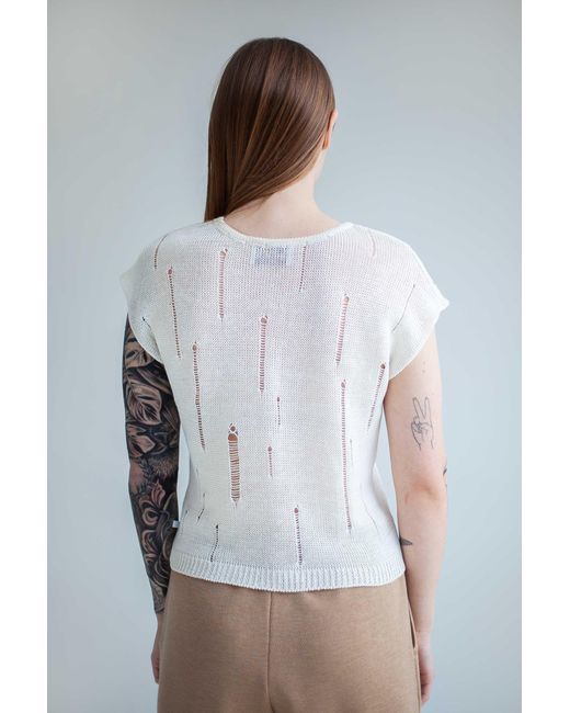 SALANIDA White Terra Distressed Linen Top