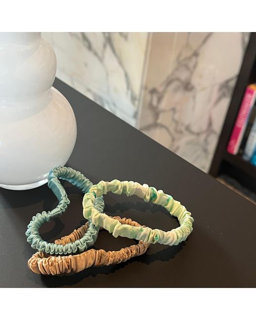 Soft Strokes Silk Green Set Of Three Pure Mulberry Silk Skinny Scrunchies Weekly Special Hair Ties Retro Summer