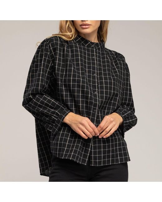 Tantra Spain Sl Black Checkered Shirt With Mandarin Collar And Embroidery On The Shoulder And Back