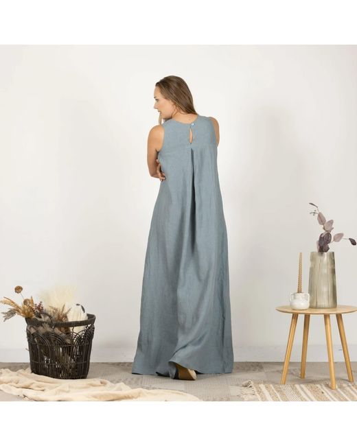 Nikka Place Gray Linen Long Maternity Dress With Pockets