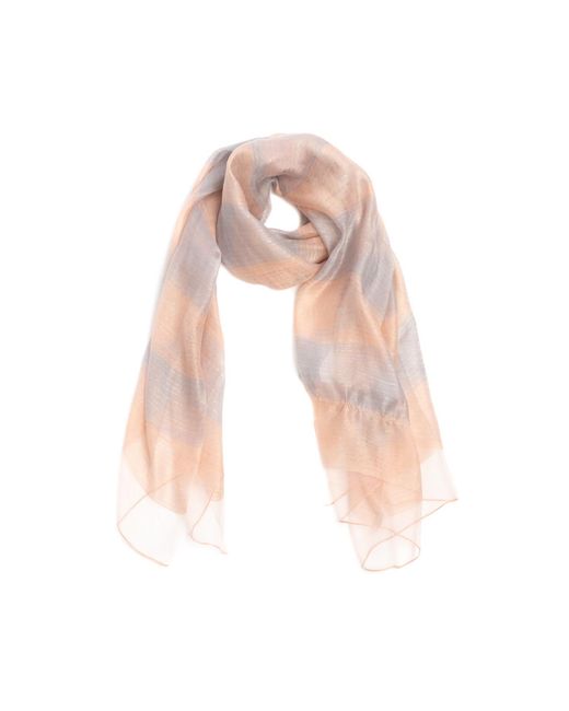 Saachi Pink Silk Wool Shimmering Striped Puff Scarf