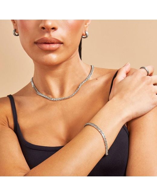 7879 Metallic Platinum Diamond Cut Double Curb Chain Bracelet