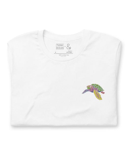 Anchor and Crew White Think Ocean Turtle Fluorescence Cotton Embroidered T-Shirt for men