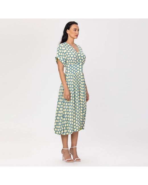 Smart and Joy Green Fit-And-Flare Dots Print Blouse-Dress