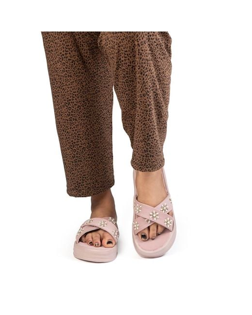 Rettrose Pink The Safira Luxury Cross Over Embellished Slides