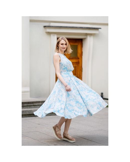 Oh!Zuza Blue Neutrals Wide-Strap Top & Midi Skirt Set