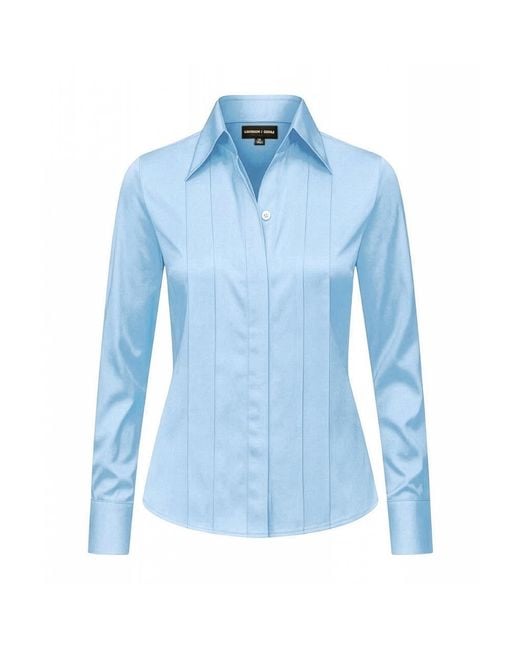 Madison / Savile Blue Sterling Regent Pleated Satin French Cuff Shirt