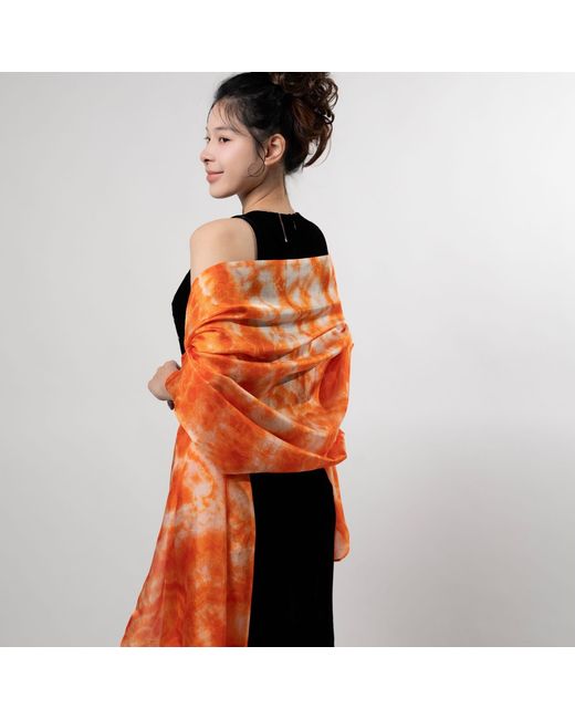 Silk and Bears Orange Sunburst Shibori Silk Shawl – Hand-Dyed Mulberry Silk, Beach & Pool Wrap