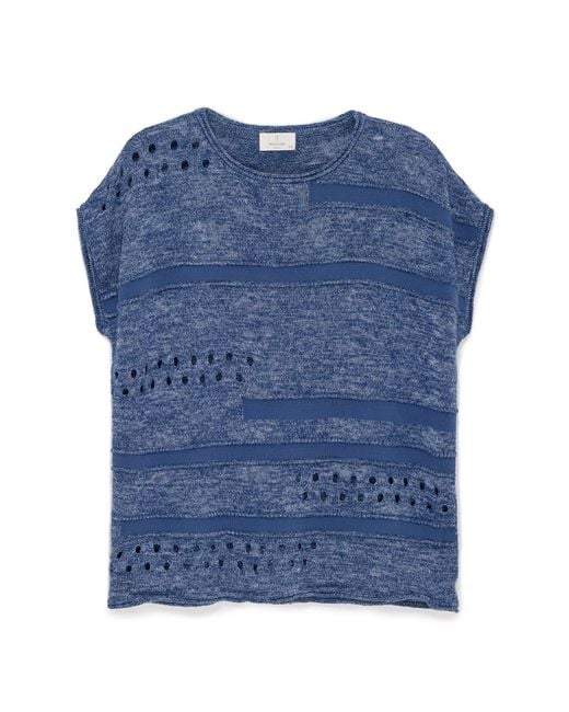 Peraluna Blue Sarah Openwork Knit Blouse