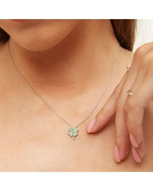 Spero London Four Leaves Clover Sterling Earring & Necklace Set In Green