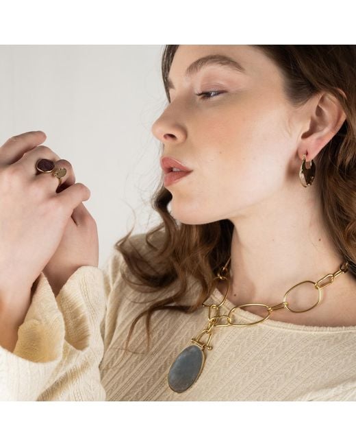Rare Matters Jewelry Metallic Luxe Oval Labradorite Pendant Chain Necklace