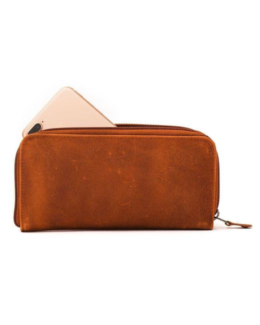 Hides Leather Co. Brown Handmade Leather Zip Wallet, Iridescent Midi Travel Organizer
