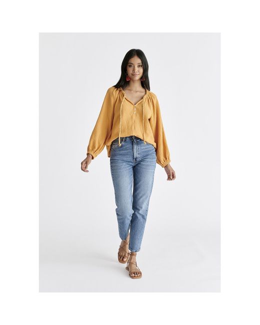 Paisie Yellow Cheesecloth Peasant Blouse In Marigold