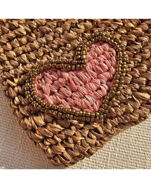 OhSun Brown Neutrals Xoxo Beaded Raffia Clutch