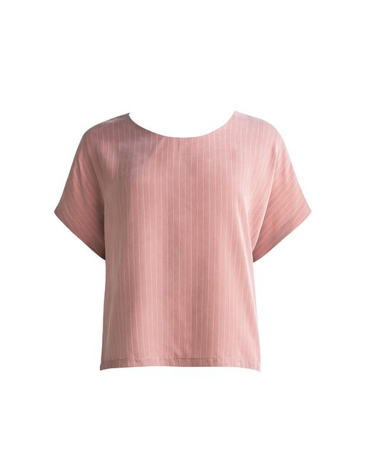 By Noa Rawitz Purple Cupro Boat Neckline Dolman Short Sleeves Top- Peach/ Light And Pinstripe