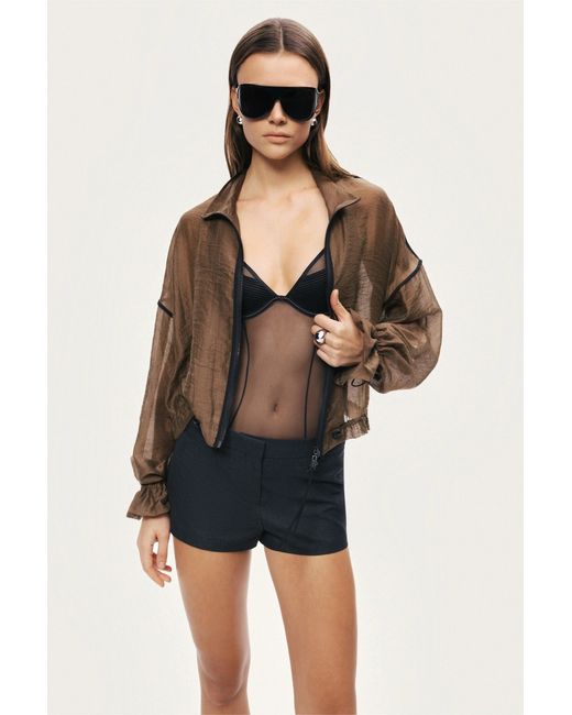 Nocturne Brown Sheer Zip-Front Jacket