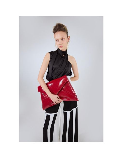 Julia Allert Red Glossy Patent Envelope Clutch Bag