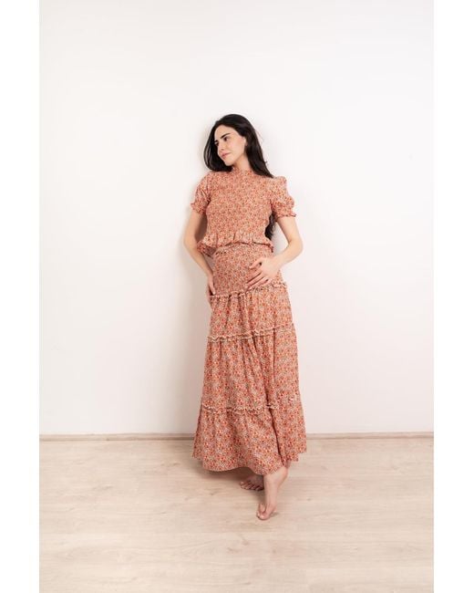 Mind Traveler Orange Bruna Floral Skirt