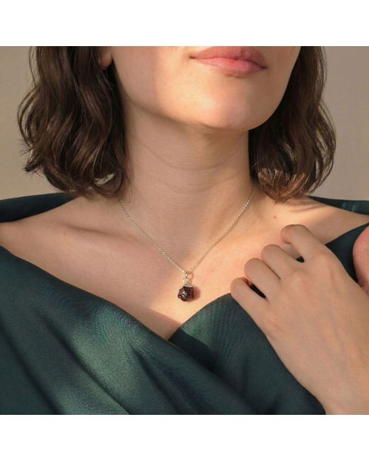 Harfi Metallic Sterling Raw Garnet January Birthstone Crystal Necklace