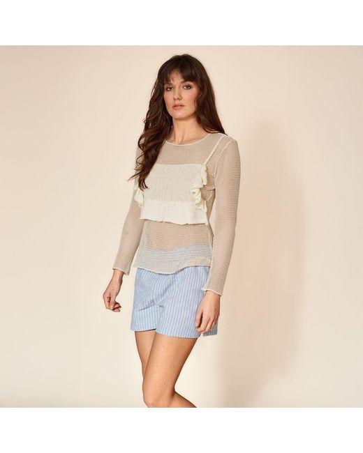 Gunda Hafner Ltd Natural Neutrals Soft Lace Knit Detail Top