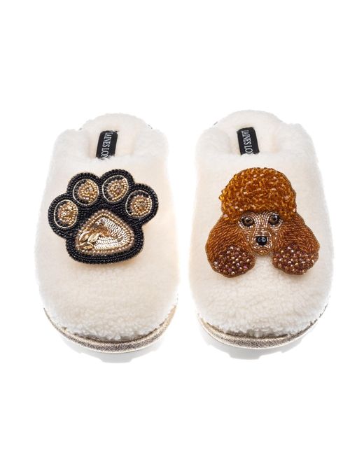 Laines London Metallic Teddy Closed Toe Slippers With Tutu The Poodle & Paw Brooches