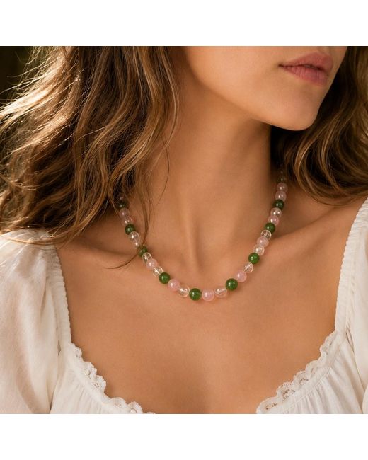 Ormiro Green Secret Garden Rose Quartz & Crystal Beaded Necklace