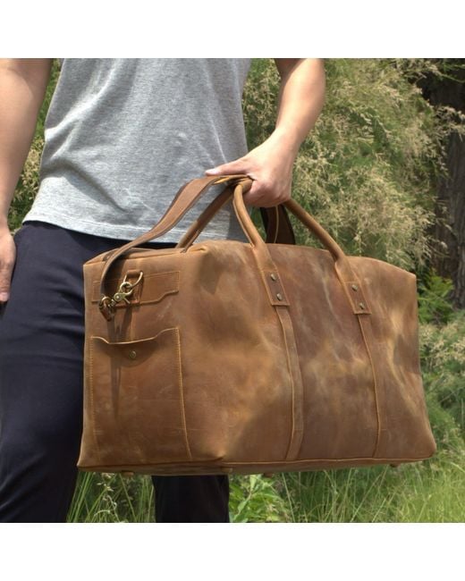 Touri Brown Genuine Leather Holdall Luggage Bag for men