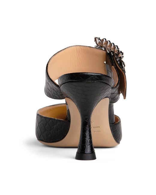 Beautiisoles by Robyn Shreiber Made in Italy Black Georgina Croc Leather Mule Sexy & Dressy Comfortable For Valentine Evening & Party With Rhinestones