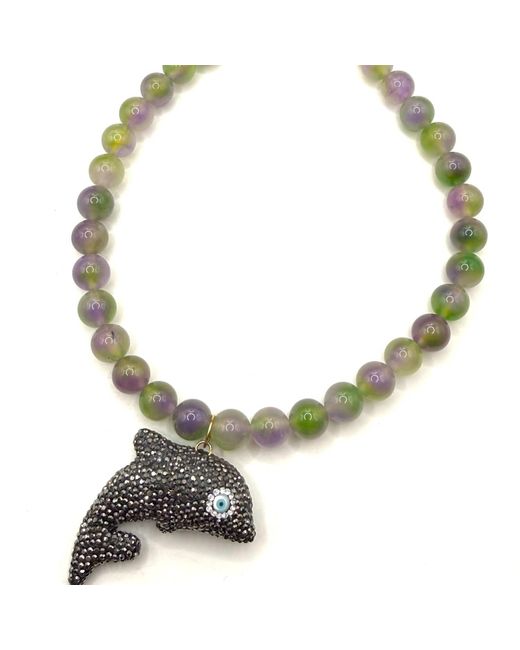 Achala Handcrafted Metallic Neutrals Dolphin Gemstone Necklace