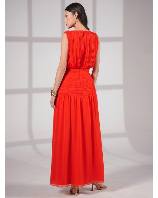 Rose & Nancy Red Amy Drape Tie Waist Maxi Dress