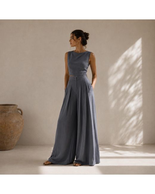 Ceva Cu Dichis Gray High Waist Trousers