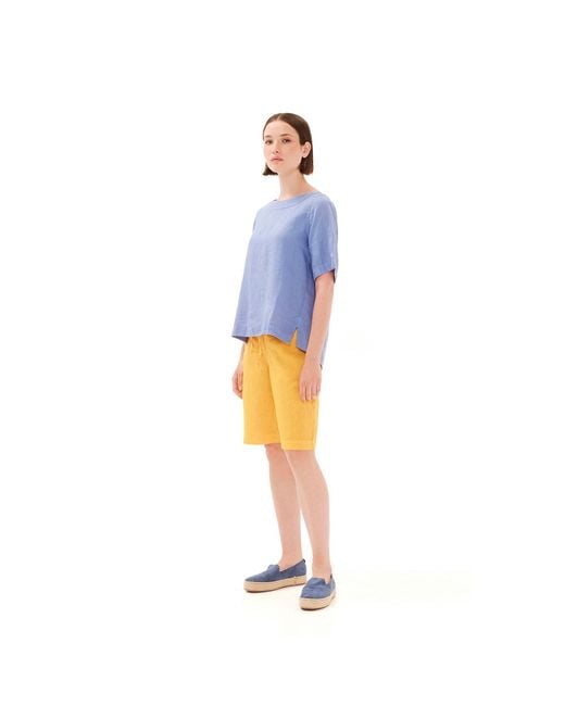Haris Cotton Blue Solid Linen Shorts With Knot Waist Slant Pocket Marine