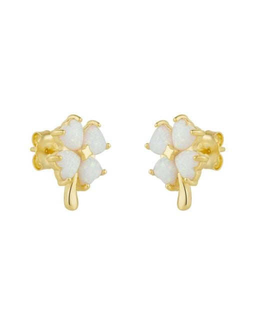 Spero London Metallic Four-Leaf Clover Opal Stud Earrings