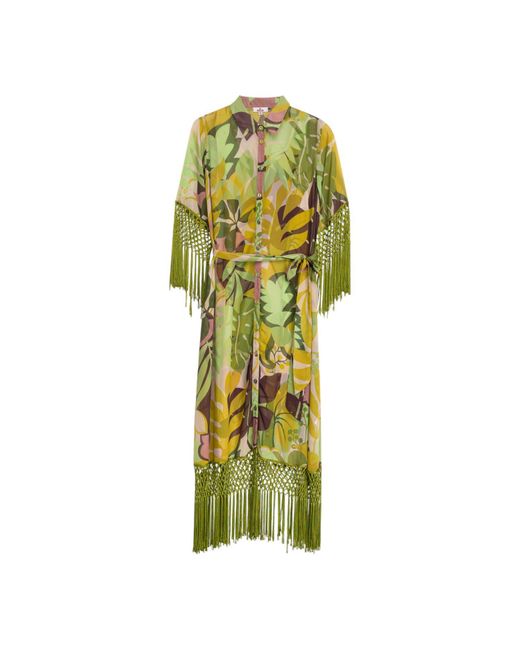 Niza Green Midi Fringed Dress Malia