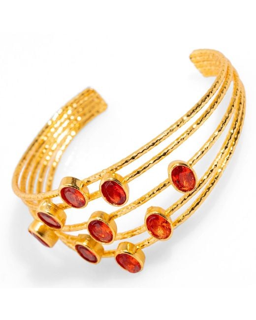 Ebru Jewelry Metallic 24K Gold-Plated Carnelian Stone Cuff Bracelet