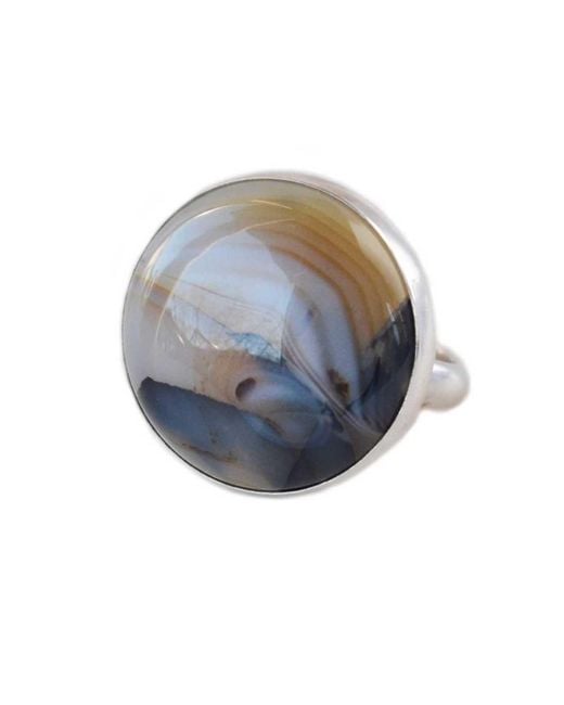 Glamrocks Jewelry Blue Round Montana Agate Sterling Ring