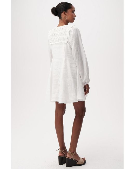 Exquise White Neutrals Chaney Long Sleeve Linen Mini Dress